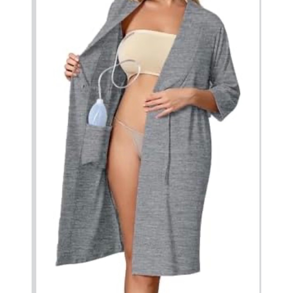 Meuponc Womens Gray Post Surgery Recovery Robe with Drain Pockets Medium - Picture 2 of 8